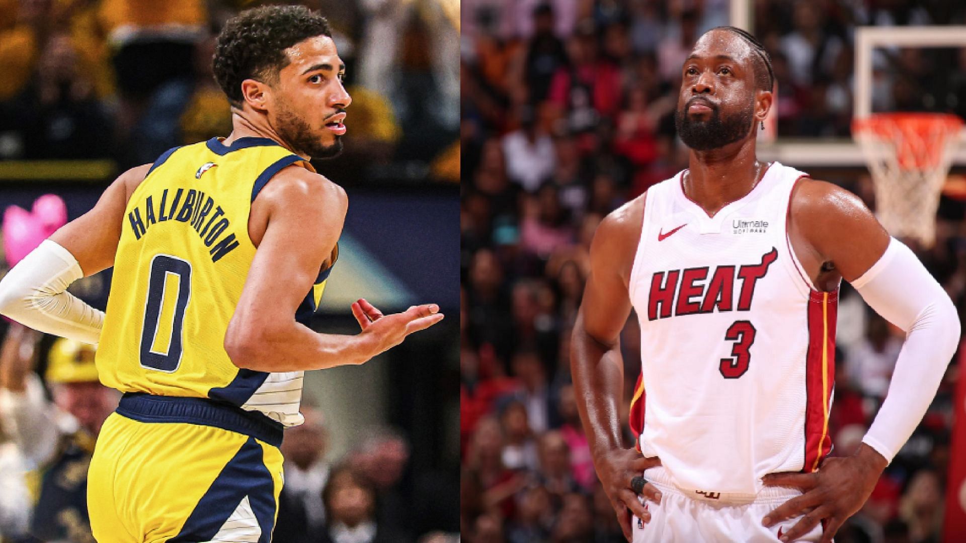 An image of Tyrese Haliburton and Dwyane Wade side by side