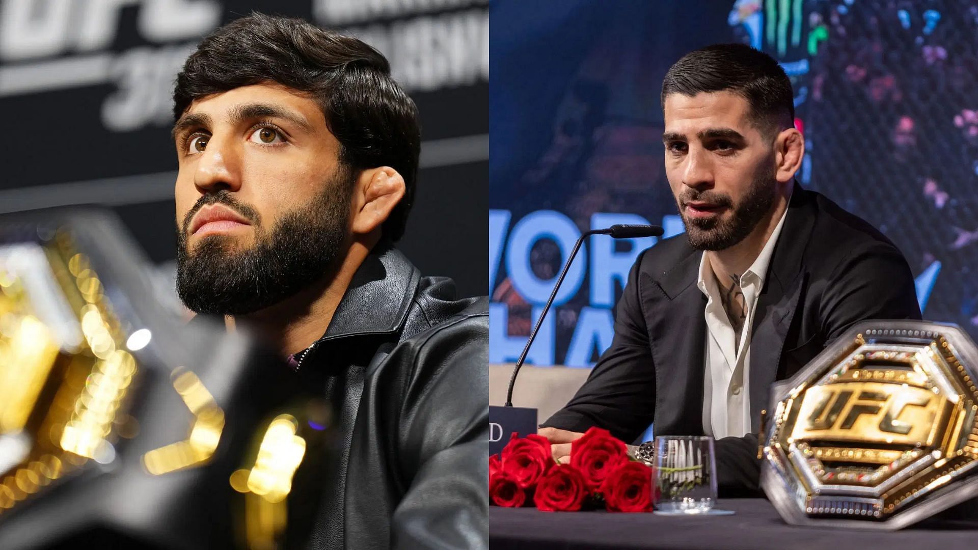 Ilia Topuria (right) wants Arman Tsarukyan (left) to win a fight before getting a title shot again. [Images courtesy: Getty Images]