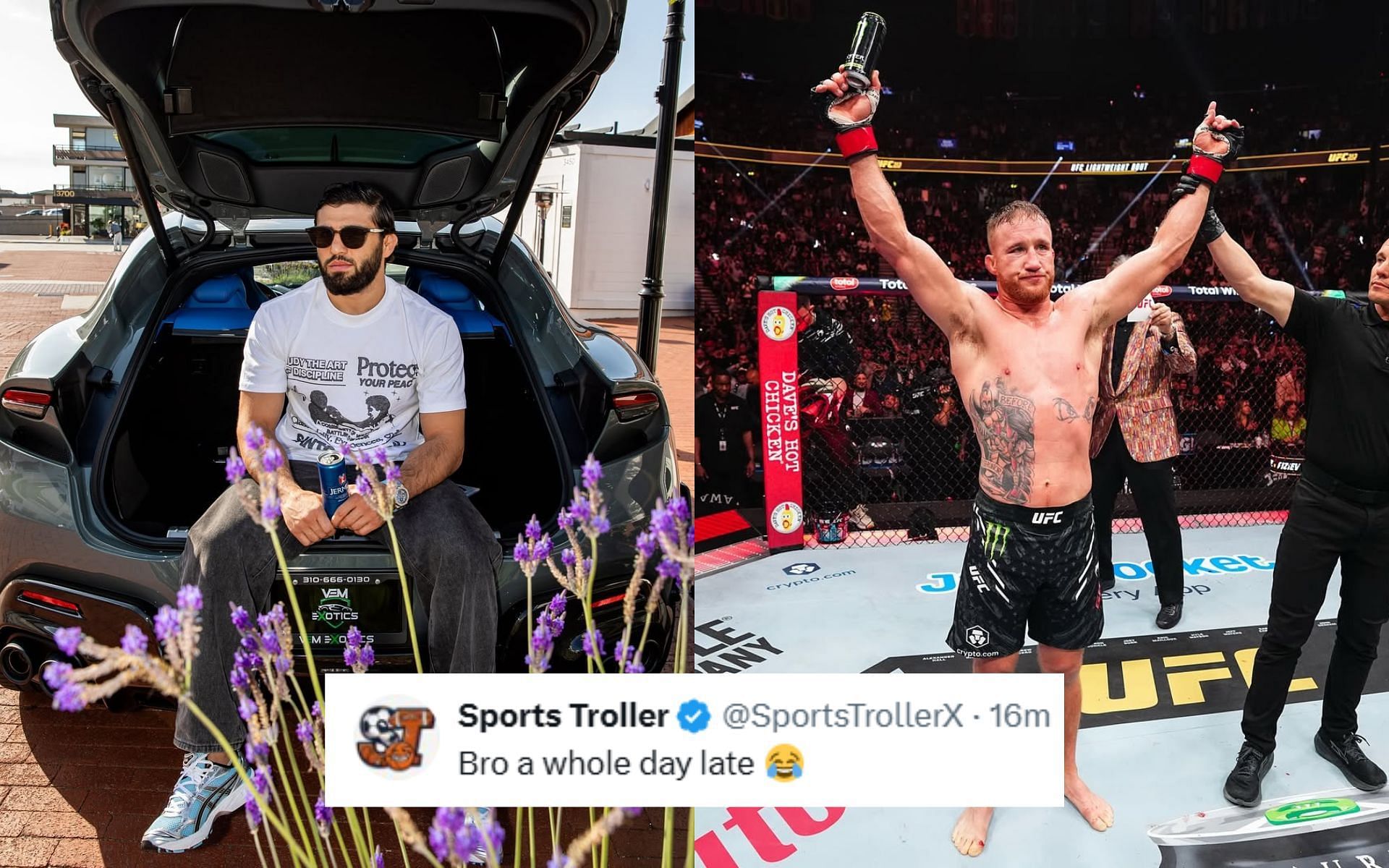 Fans react to Arman Tsarukyan (left) making fun of Justin Gaethje (right). [Images courtesy: @arm_011 and @ufcstore on Instagram]