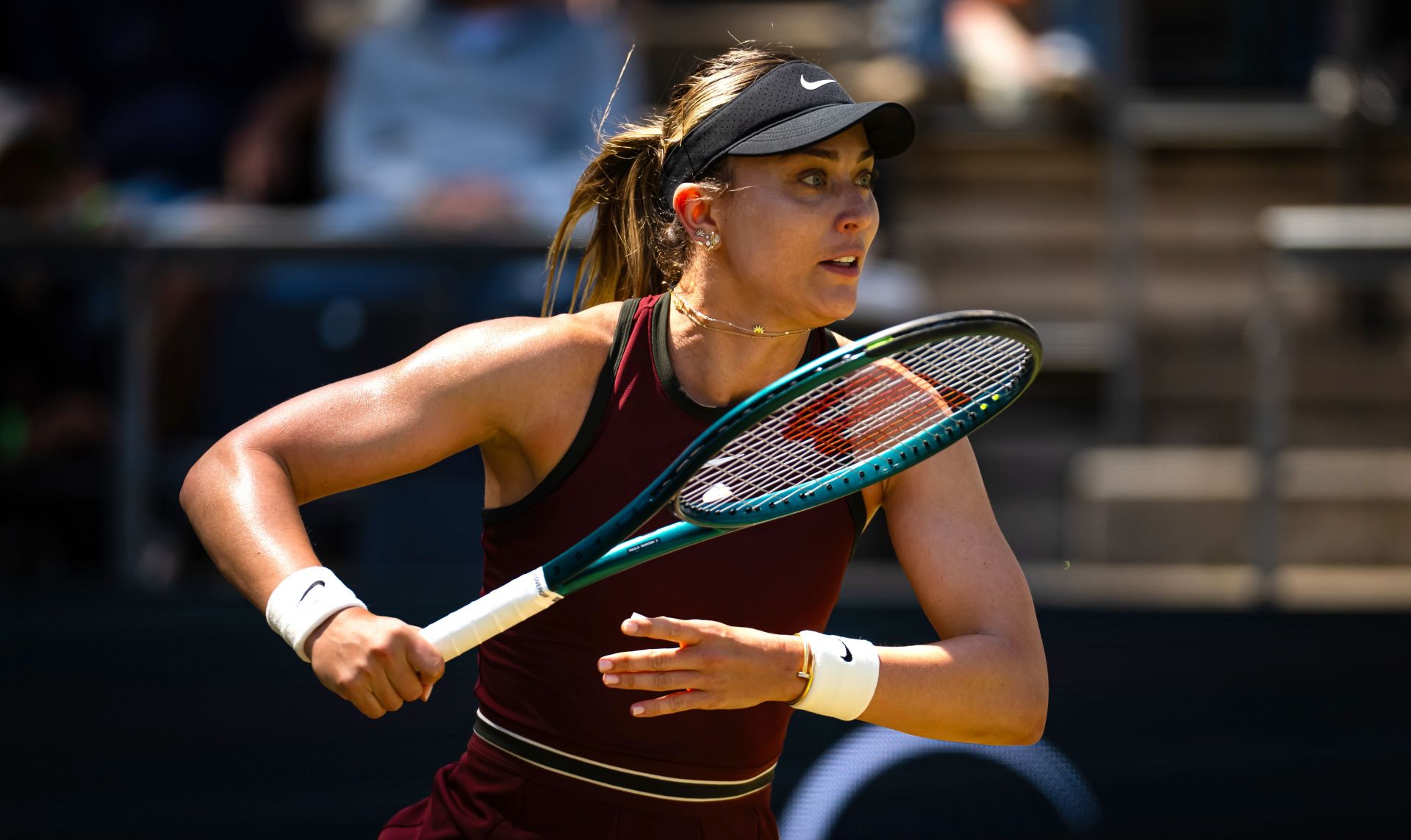 Paula Badosa prepares to hit a forehand at Berlin Open | Image Source: Getty
