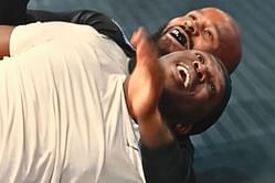 WATCH: MMA legend Demetrious Johnson almost paralyzes KSI with basic leg kicks in London