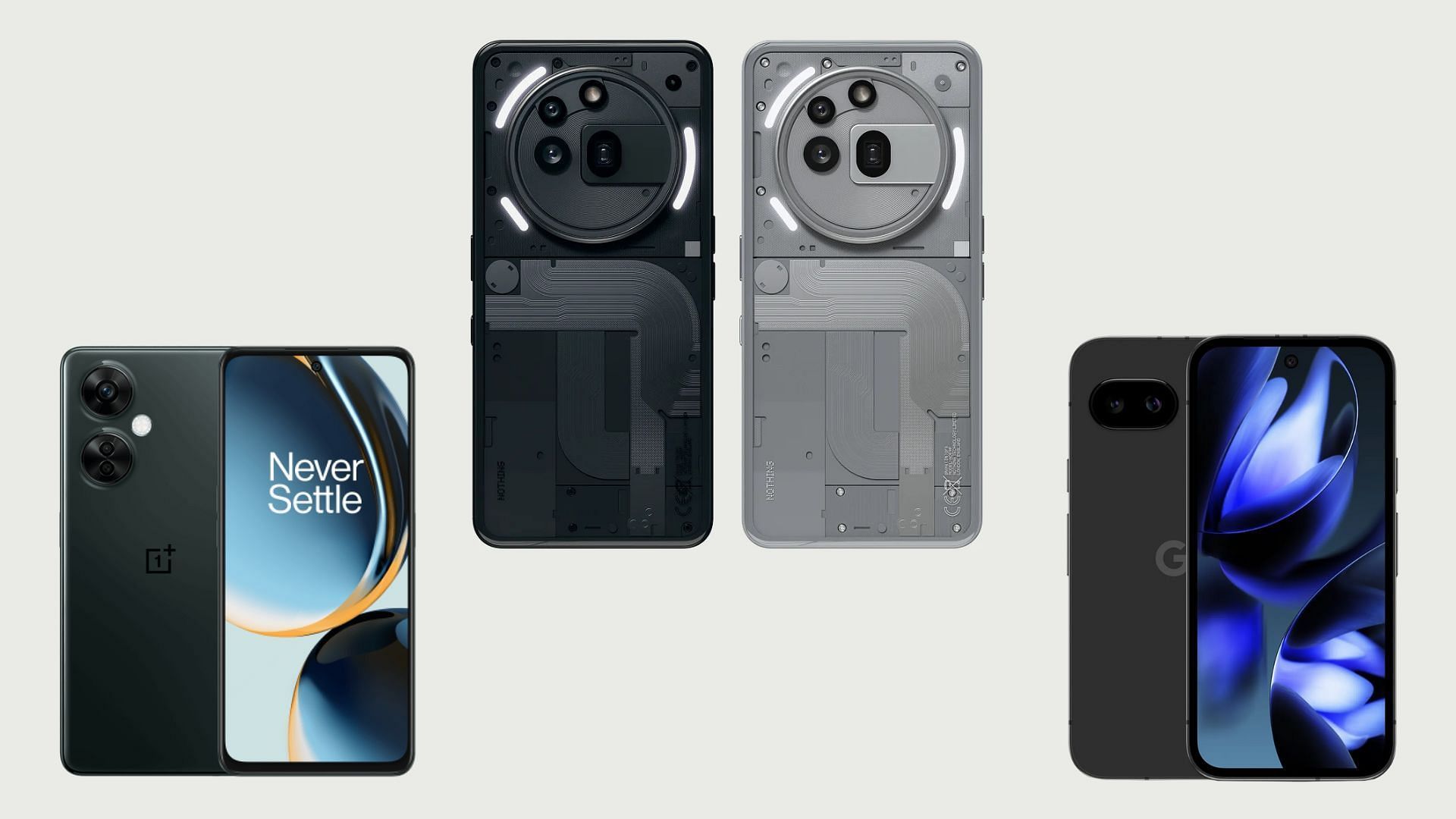 The best Android phones under $500 (Image via Nothing, OnePlus, Google)