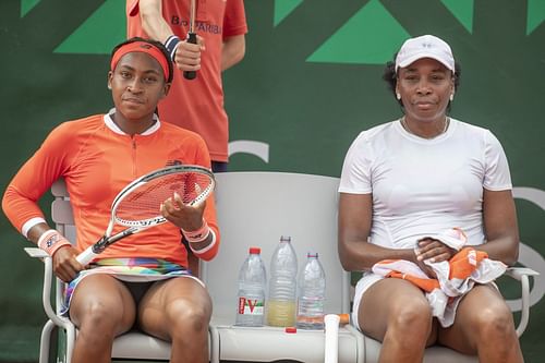Coco Gauff and Venus Williams during a practice at French Open 2021 | Image Source: Getty