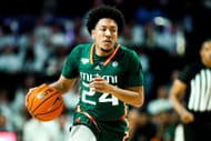 Nijel Pack (#24) of the Miami (Fl) Hurricanes in action against the Wake Forest Demon Deacons at Lawrence Joel Veterans Memorial Coliseum on January 6, 2024 in Winston-Salem, NC. Photo: Getty