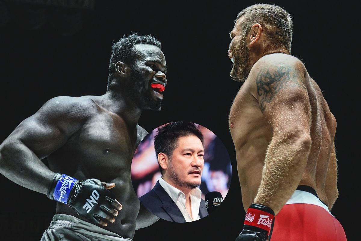 Chatri (middle) on Reug Reug (L) vs Anatoly Malykhin (R) rematch | Photo by ONE Championship