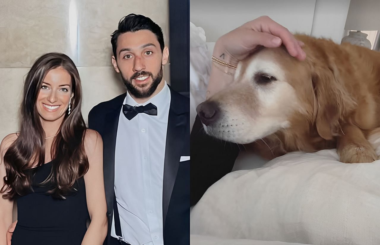 Vincent Trocheck&rsquo;s wife, Hillary interacts with her pet dog Golden Retriever (Image credit: Instagram @hillarytrocheck)