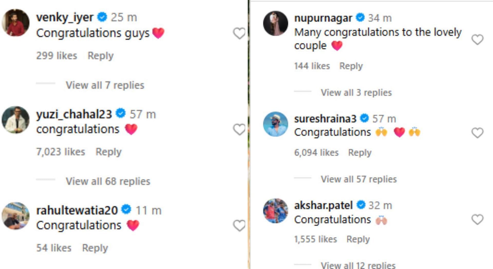 Replies on Rinku Singh&#039;s engageent post. [Pic credits: @https://www.instagram.com/rinkukumar12/]