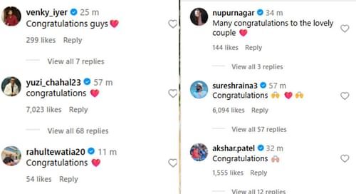 Replies on Rinku Singh's engageent post. [Pic credits: @https://www.instagram.com/rinkukumar12/]