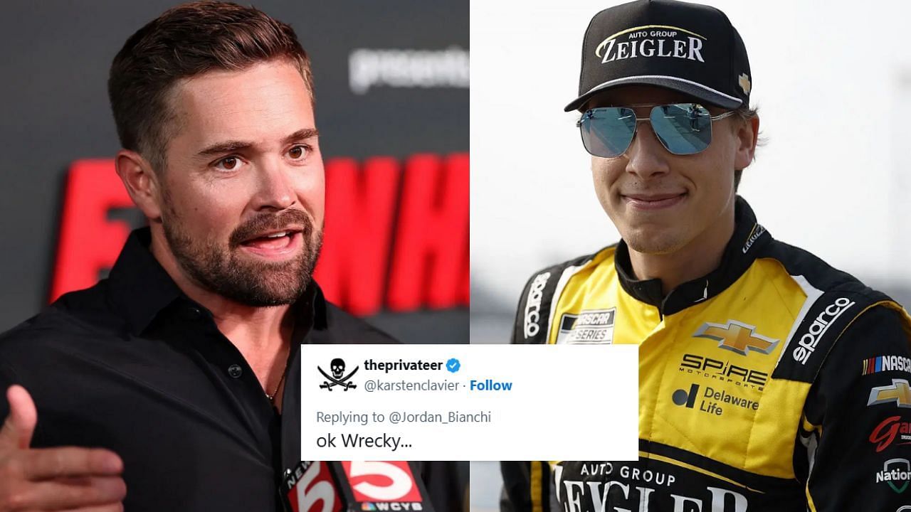 Ricky Stenhouse Jr. and Carson Hocevar (Images via Getty, X post via @karstenclavier)