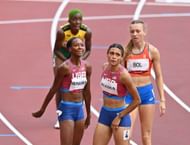 Sydney McLaughlin-Levrone and Dalilah Muhammad at Tokyo 2020 Olympics (Photo by Mustafa Yalcin/Anadolu Agency via Getty Images)