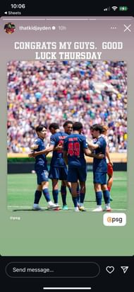 Jayden Daniels messgae to PSG soccer team at Club World Cup (image credit: instagram/thatkidjayden)