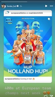 Screenshot of Femke Bol's Instagram story (@femke_bol)