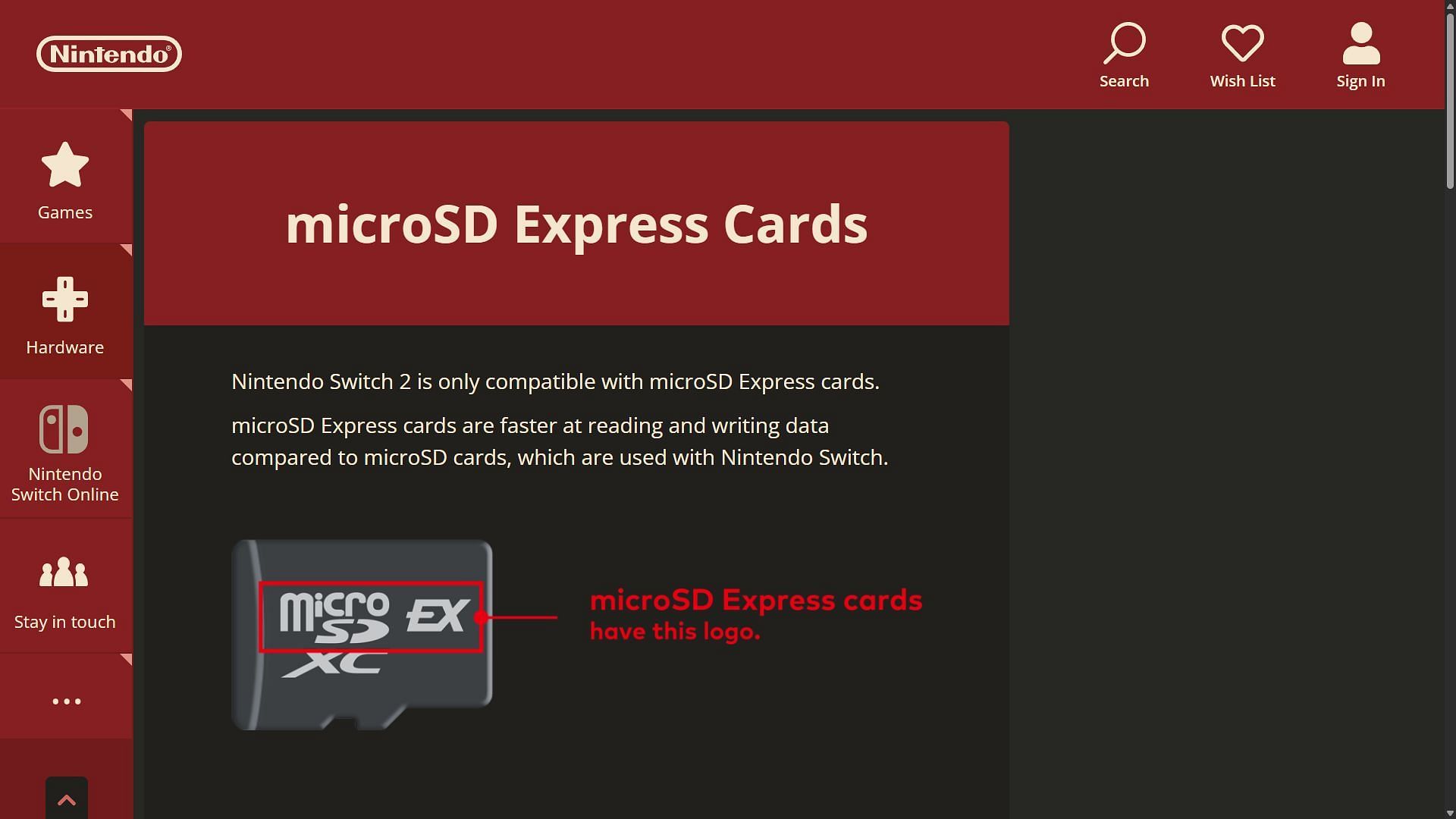 Use the Express variant microSD card with Nintendo Switch 2 (Image via Nintendo)