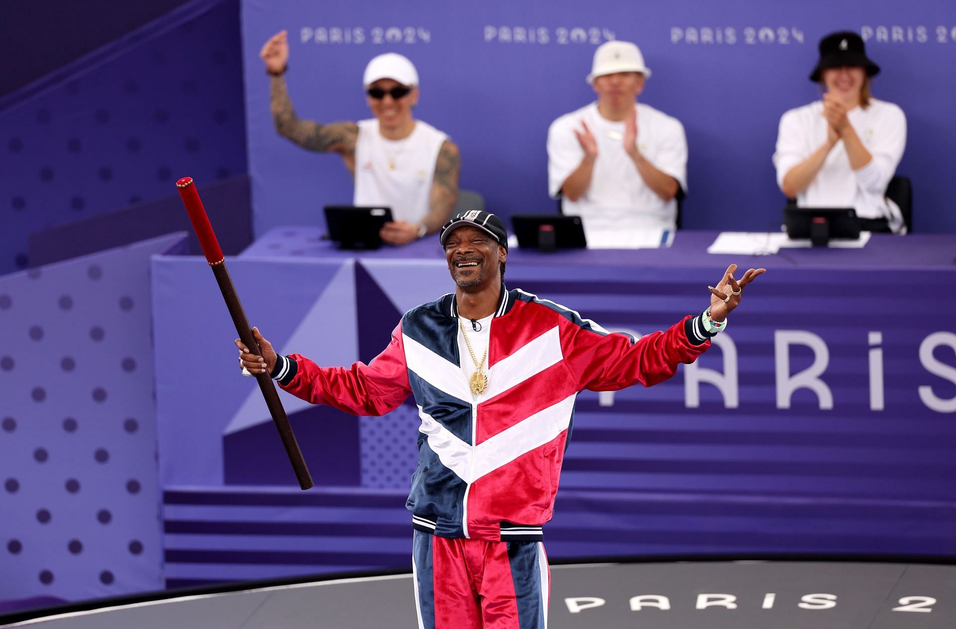 Snoop Dogg performed the Coup de Baton ceremony prior to the Breaking Competition on day 14 of the Olympic Games Paris 2024 on August 09, 2024. (Image via Getty)