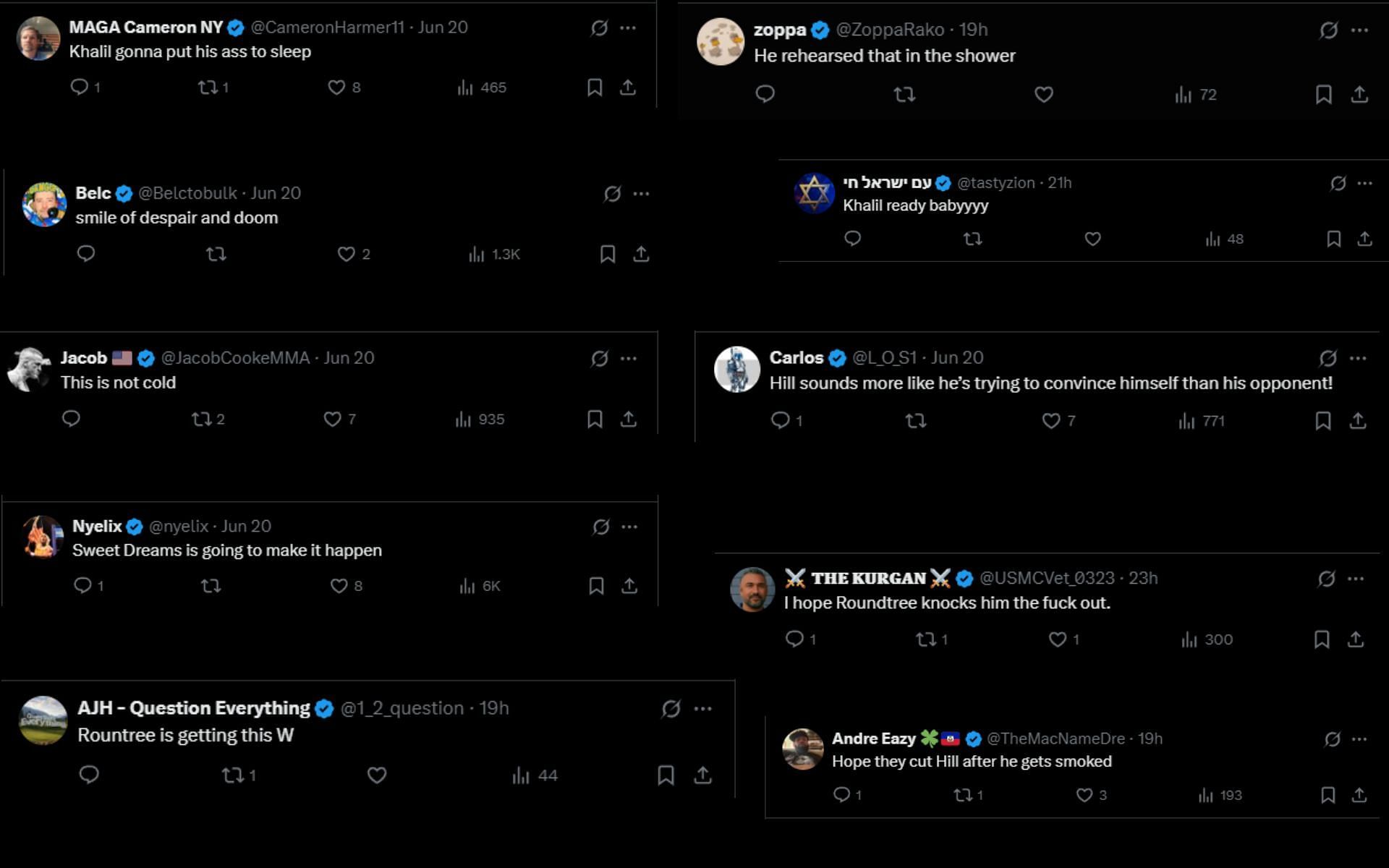 Fan reactions to Jamahal Hill and Khalil Rountree&#039;s face-off [Screenshot courtesy: @ChampRDS on X]