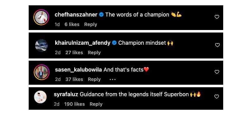 Screenshot of comments. [ONE Championship/Instagram]