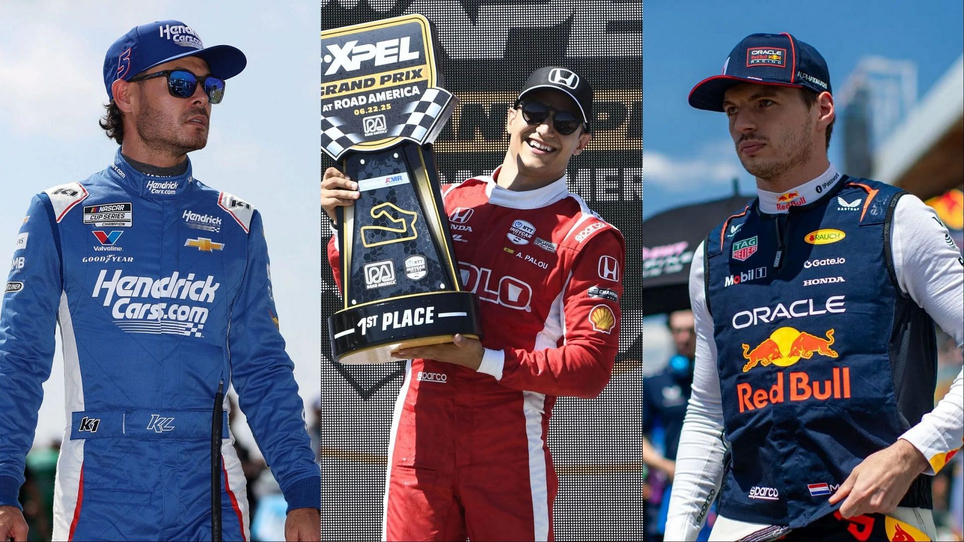 Image Credits: Getty, L: Kyle Larson, C: Alex Palou R: Max Verstappen