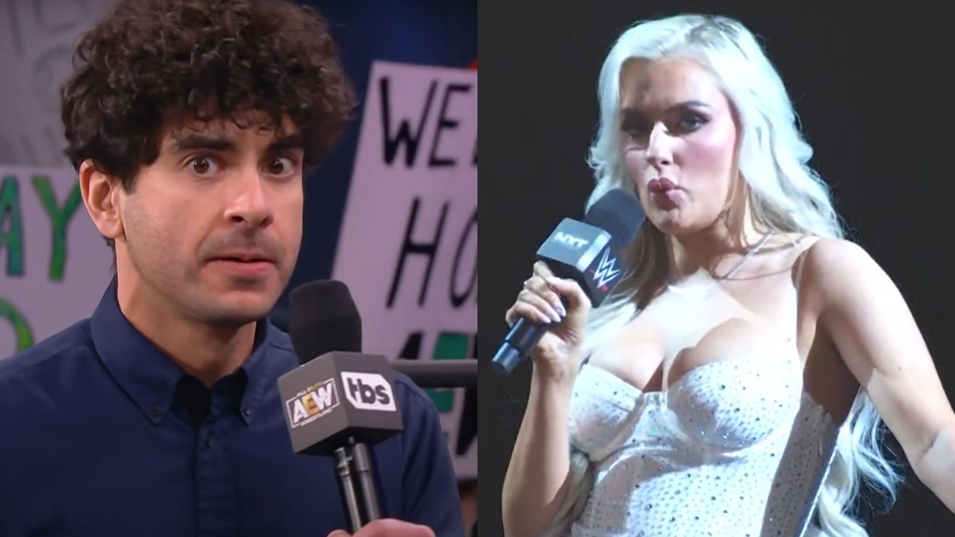 AEW president Tony Khan (left) and Mariah May (right). (Image credits: AEW YouTube channel &amp; WWE Twitter page)