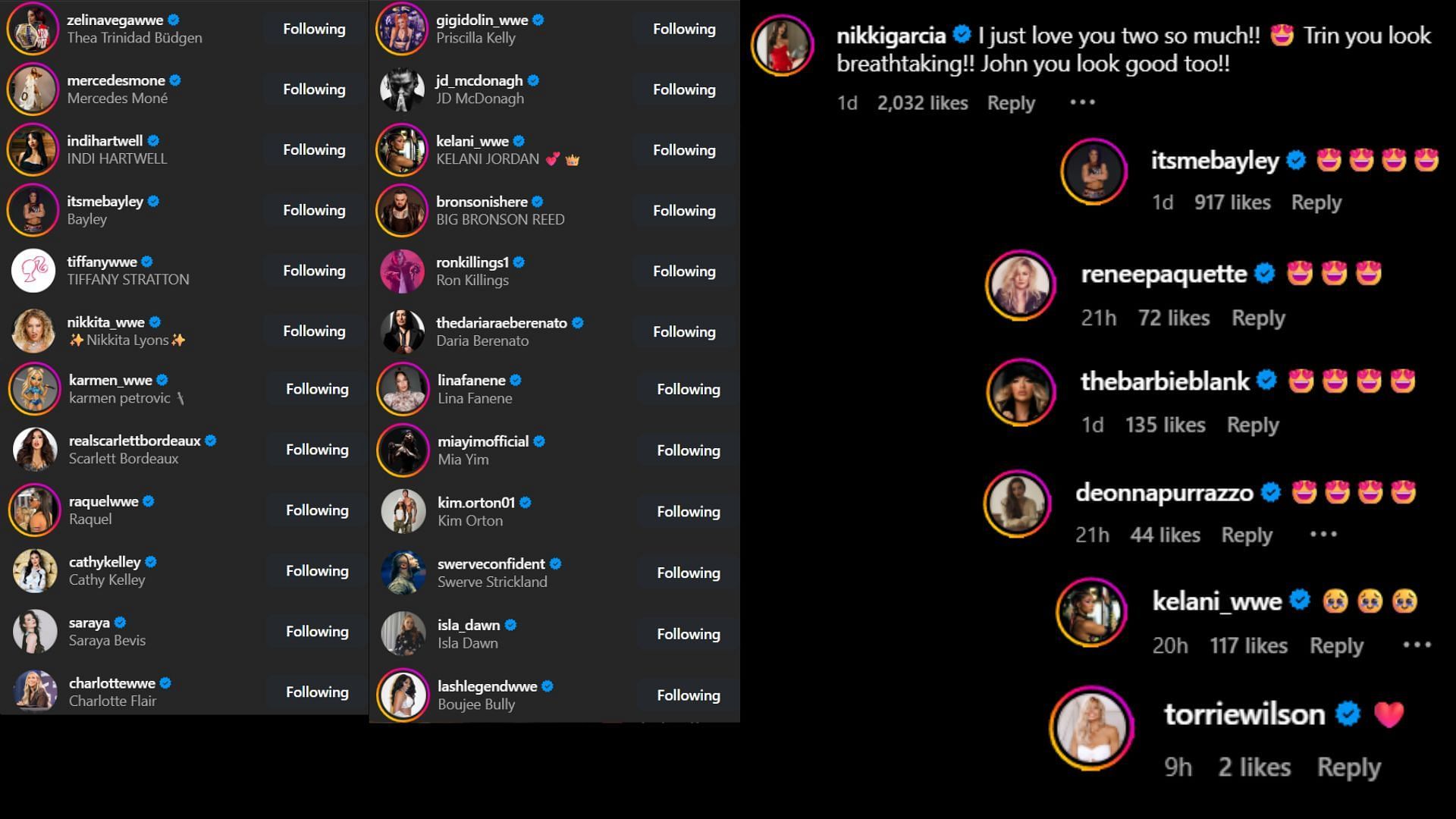 Screenshot of stars&#039; likes and comments [Image credit: Naomi&#039;s Instagram]