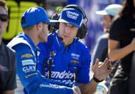 Crew chief Cliff Daniels (right) talks with Kyle Larson during the NASCAR Championship Race qualifying. Source: Imagn