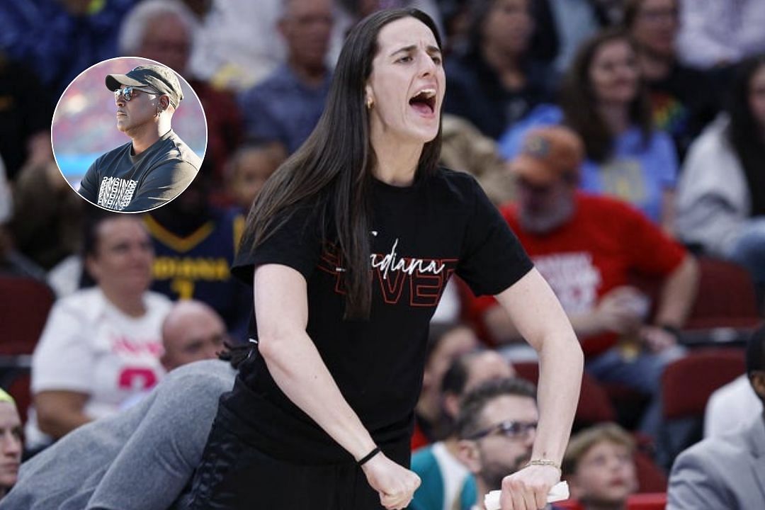 Indiana Fever star Caitlin Clark on the sidelines during a WNBA game, Michael Jordan looks on during a NASCAR event 