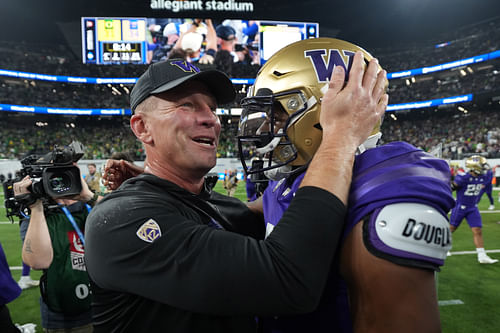 Former Washington HC Kalen DeBoer (L) and QB Michael Penix Jr - Source: Imagn
