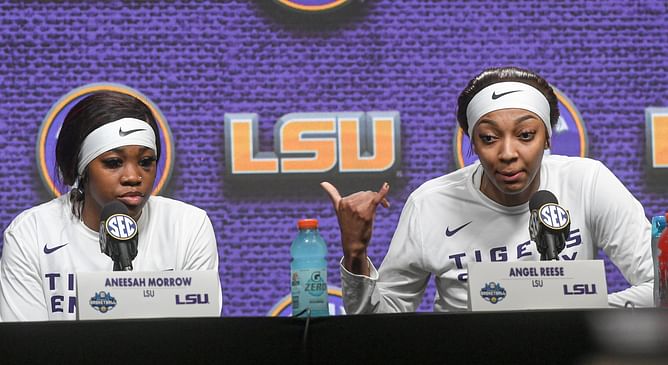 Angel Reese and Aneesah Morrow get hyped by the Lady Tigers as their latest feat deemed "nothing new" for the former LSU stars
