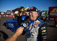 NHRA funny car driver John Force celebrates after winning the 2024 Winternationals. Source: Imagn