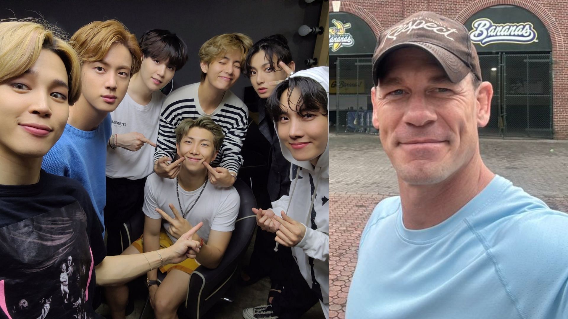 BTS and John Cena (Image via X/@BTS_twt, @JohnCena)