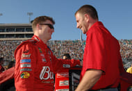 Dale Earnhardt Jr. (L) talks with his brother Kerry Earnhardt before the Ford 400 at Homestead Miami. Source: Imagn