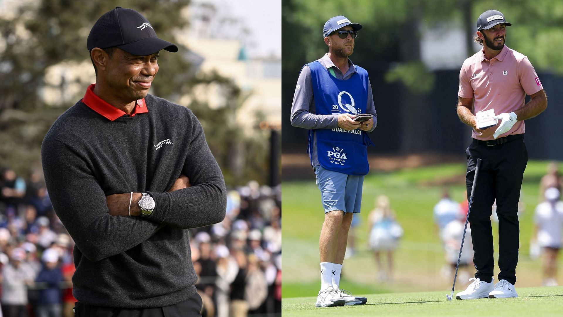 Tiger Woods and Max Homa with his ex-caddie Bill Harke [Images via Getty]
