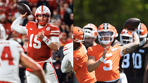 Ex-Oregon QB Dillion Gabriel has perfect reaction to Patrick Mahomes lookalike Dylan Raiola's insane arm swing in latest clip