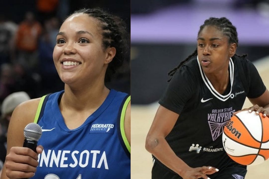Napheesa Collier speaks after an WNBA game against the Seattle Storm, Tiffany Hayes of the Golden State Valkyries during a WNBA game game against the