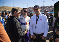 Mitch Covington (L) with Denny Hamlin (C) and 23XI Racing president Steve Lauletta during the NASCAR Cup Series Championship. Source: Imagn