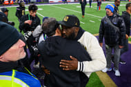 Huskies head coach Jedd Fisch and UCLA head coach DeShaun Foster greet each other - Source: Imagn