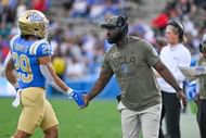DeShaun Foster greets UCLA Bruins running back Anthony Frias II - Source: Imagn