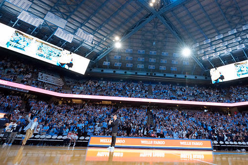 Bill Belichick is introduced during halftime at Dean E. Smith Center - Source: Imagn