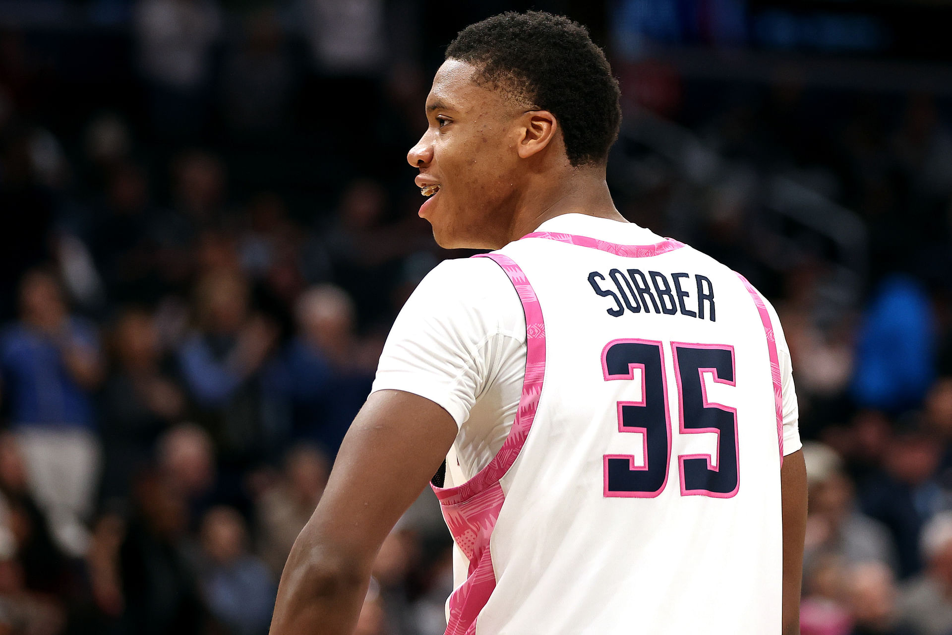 Feb 8, 2025; Washington, District of Columbia, USA; Georgetown Hoyas forward Thomas Sorber (35) celebrates during the second half against the Seton Hall Pirates at Capital One Arena. Mandatory Credit: Daniel Kucin Jr.-Imagn Images - Source: Imagn