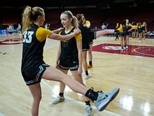 Washington Mystics rookie Lucy Olsen shares a hilarious reaction as former Iowa teammates Kylie Feuerbach and Jada Gyamfi team up for a commercial