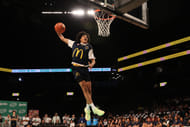 Mikel Brown Jr. (11) dunks the ball during the Sprite Jam Fest at Barclays Center. Photo: Imagn