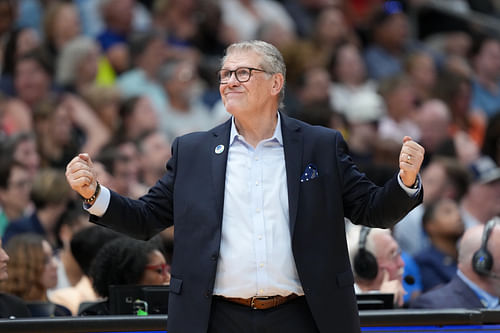 UConn Huskies head coach Geno Auriemma looks on during the second half against the South Carolina Gamecocks in the final of the 2025 NCAA tournament at Amalie Arena. Photo: Imagn
