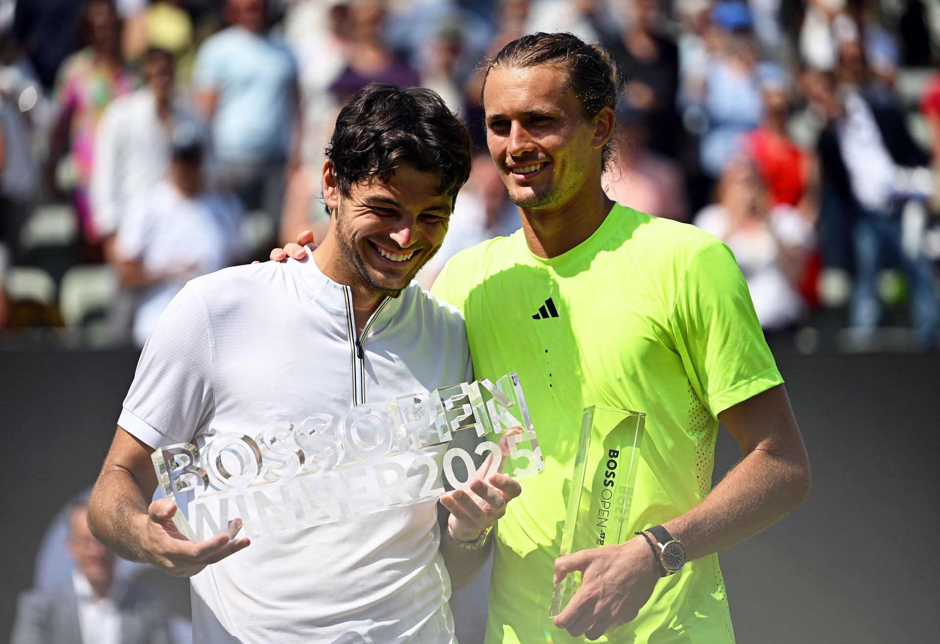 Taylor Fritz and Alexander Zverev pictured at the 2025 BOSS Open in Stuttgart | Image Source: Getty