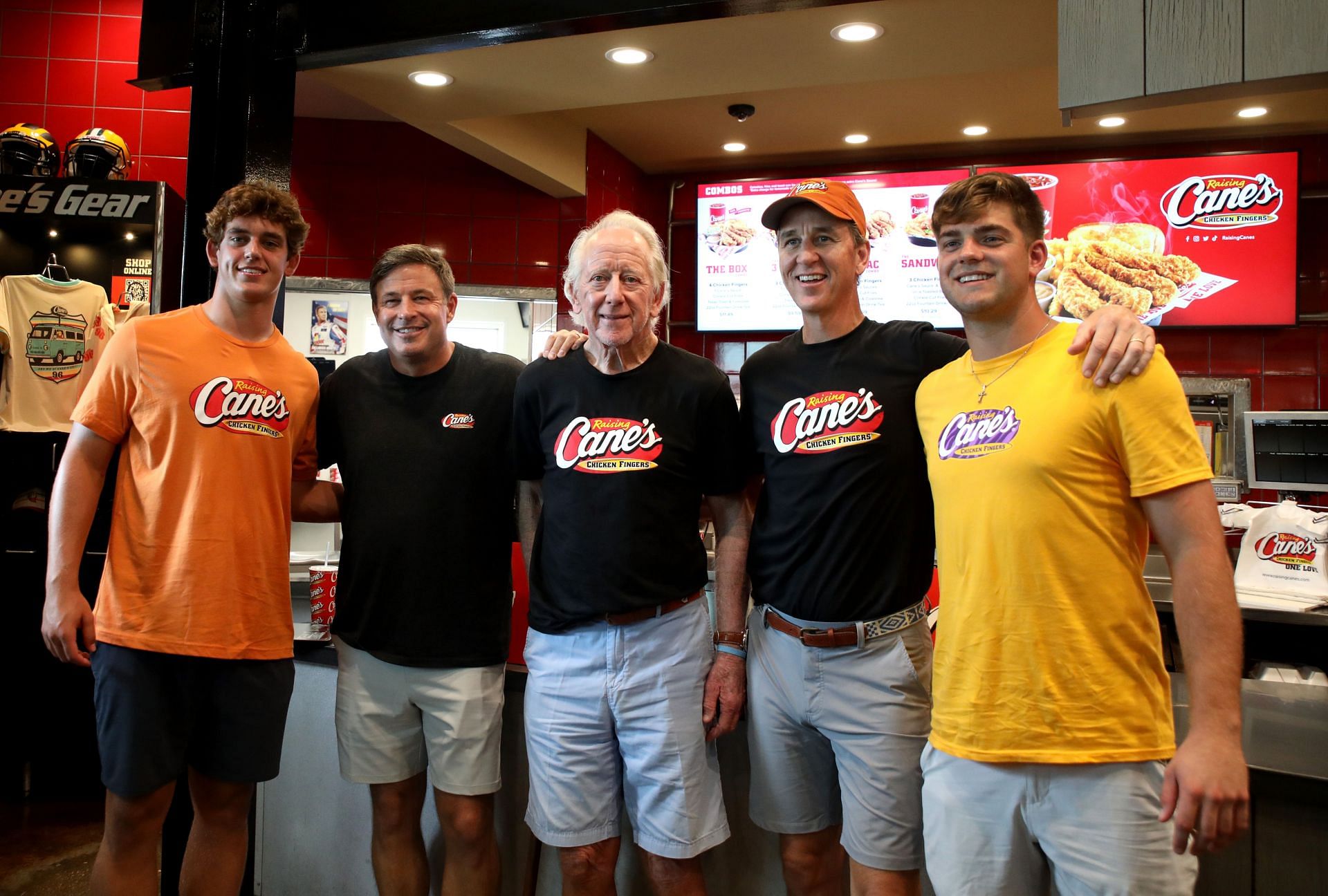 Arch, Cooper And Archie Manning Work A Pre-Manning Passing Academy &quot;Shift&quot; With LSU Quarterback Garrett Nussmeier At Raising Cane