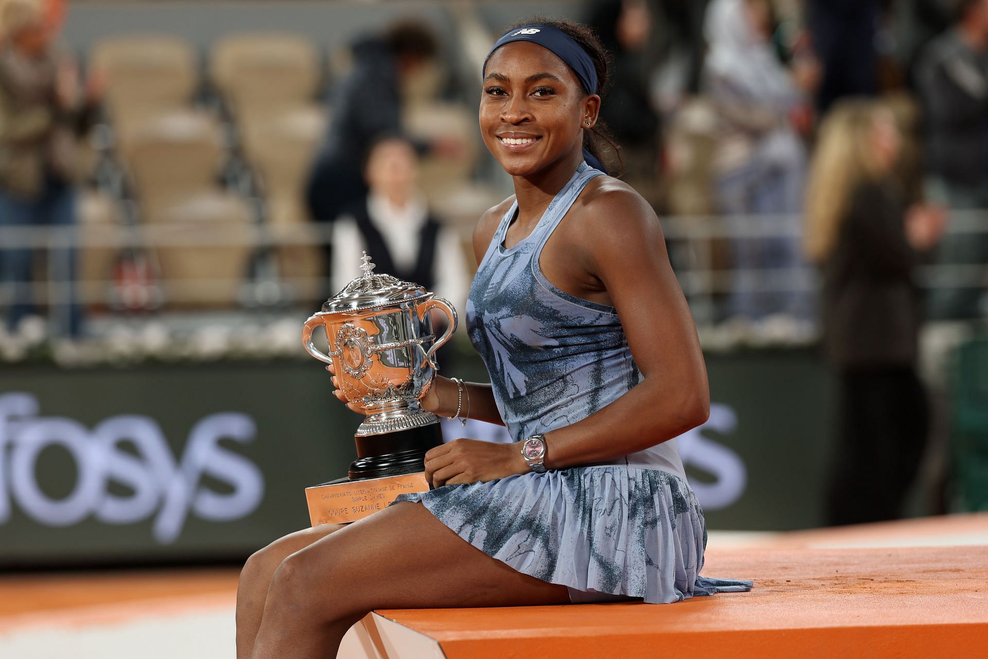 Coco Gauff with her Rolex Oyster Perpetual at the 2025 French Open. (Source: Getty)