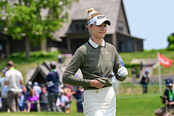 Nelly Korda hits the range in black-and-blue ensemble ahead of ShopRite LPGA Classic