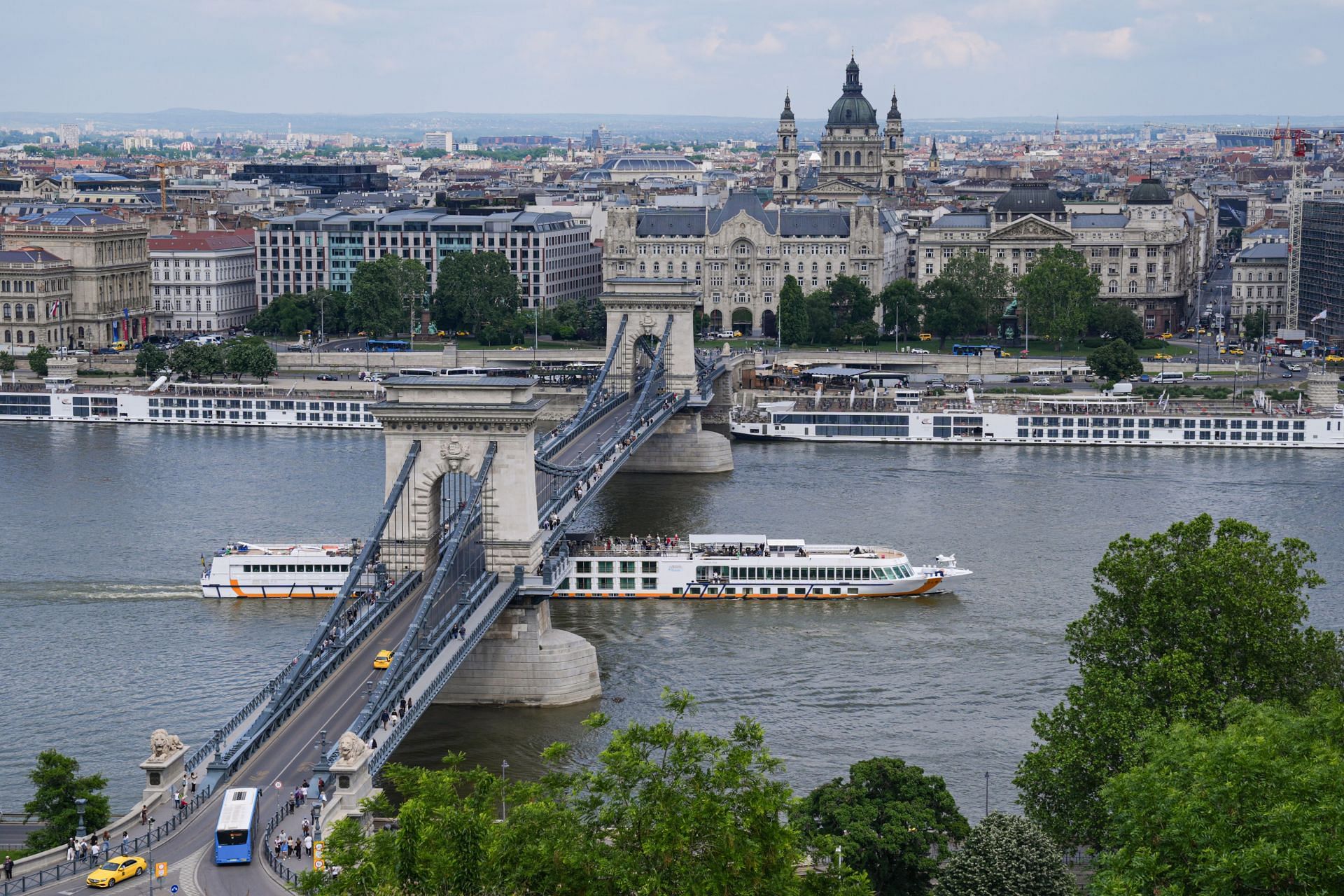 A view of the Danube River and Szechenyi Chain Bridge in Budapest, Hungary on May 20, 2025. (Photo by Cemal Yurttas/Anadolu via Getty Images)