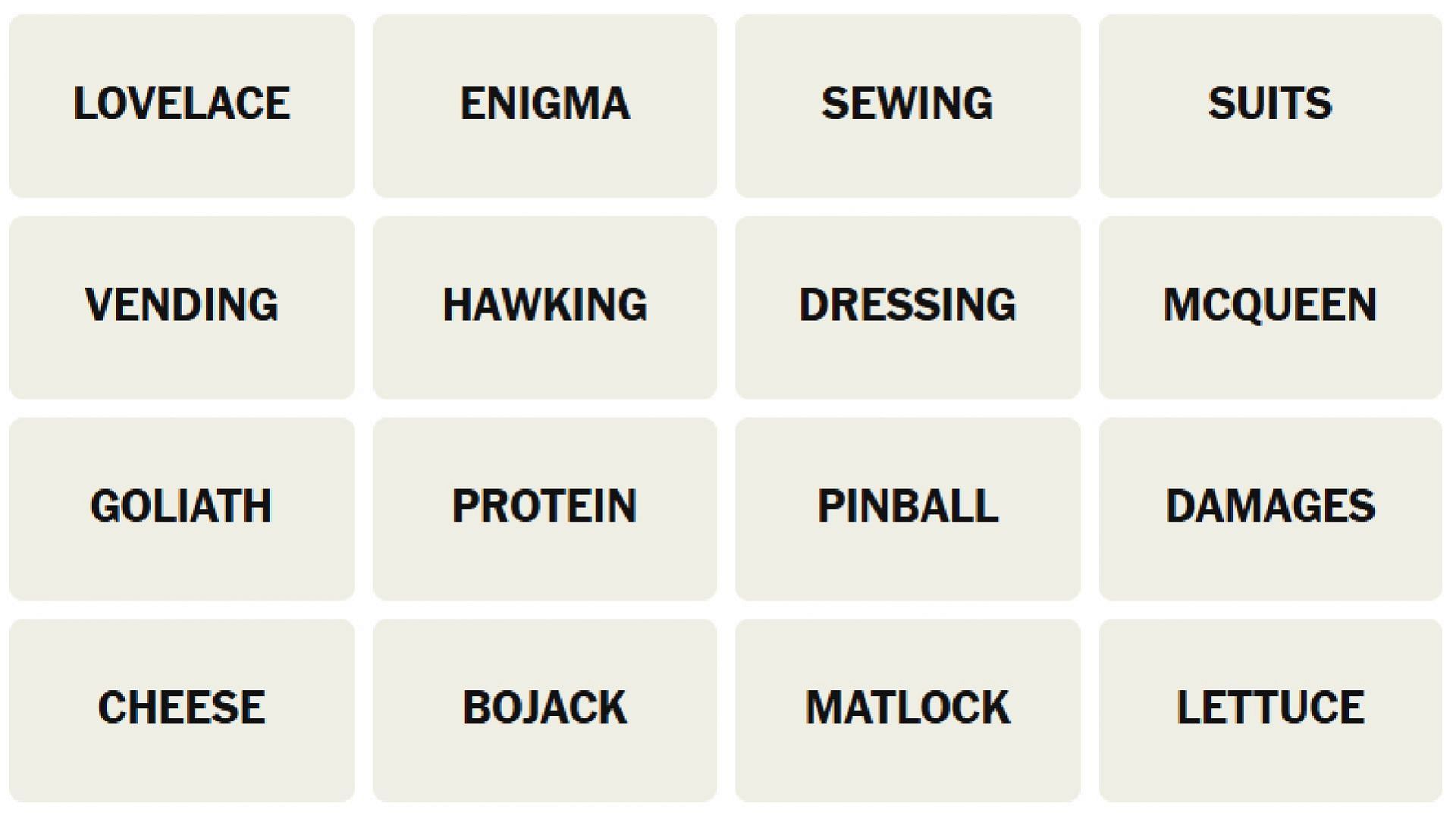 All the New York Times Connections puzzle&#039;s words for today (Image via The New York Times)