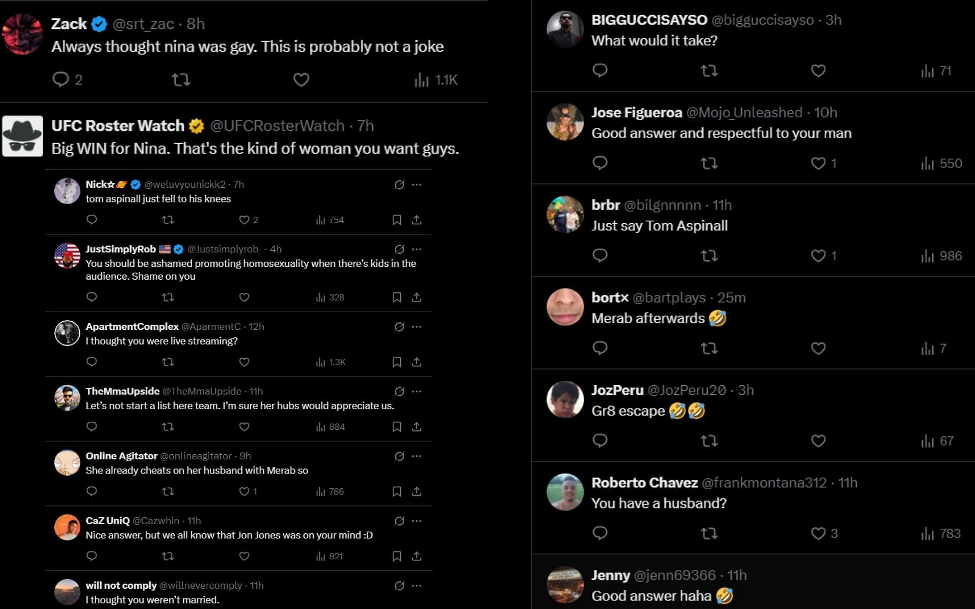 Fans react to Nina-Marie Daniele picking Kayla Harrison as her hypothetical partner. [Screenshots courtesy: @ninamdrama on X]