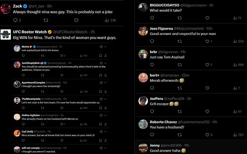 Fans react to Nina-Marie Daniele picking Kayla Harrison as her hypothetical partner. [Screenshots courtesy: @ninamdrama on X]