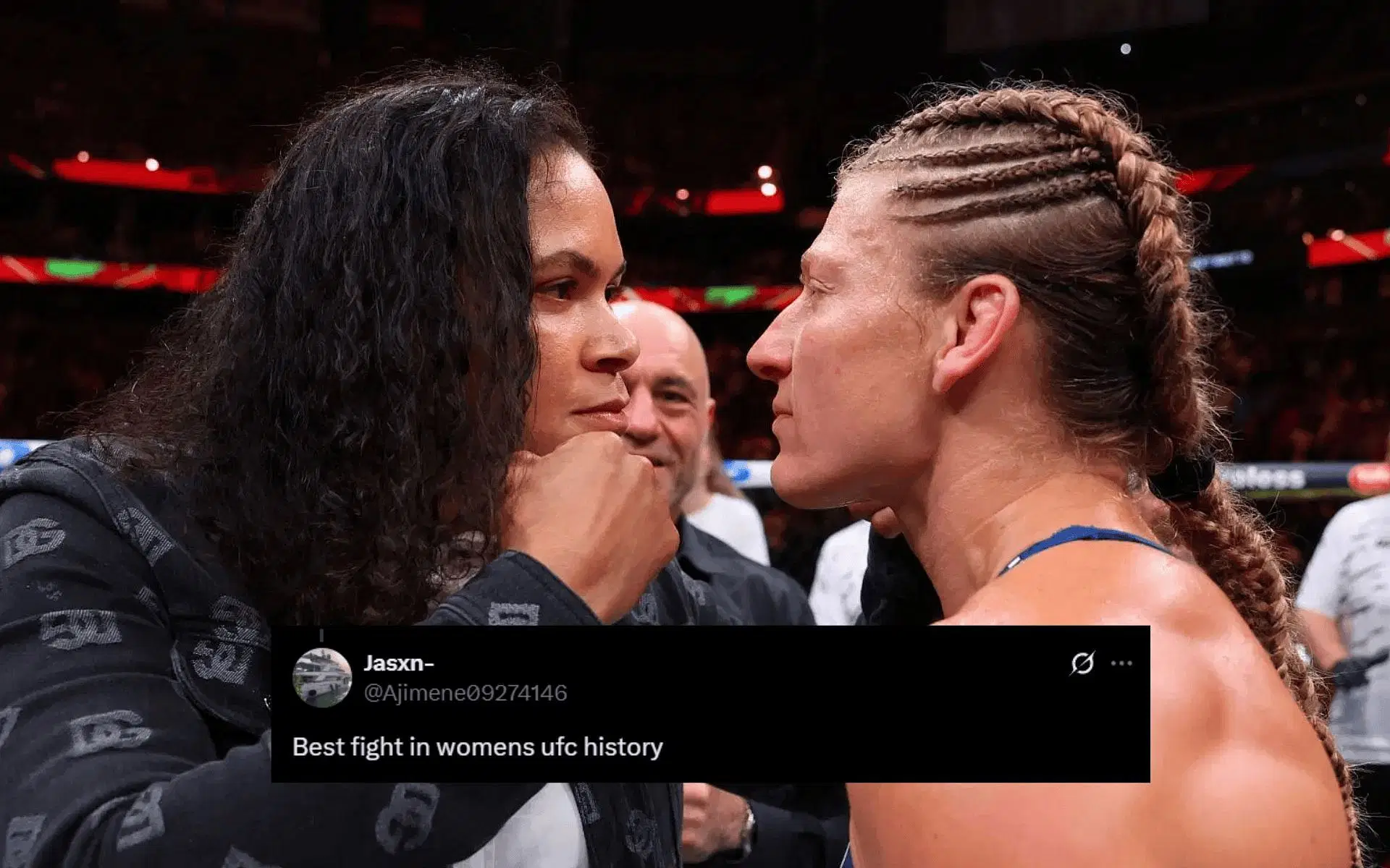 Fans react to Kayla Harrison and Amanda Nunes facing off at UFC 316. [Image courtesy: Getty]
